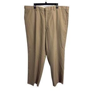 Kings Court Mens Big 46x28 Khaki Tan Pants Flat Front Twill Trousers Expandable